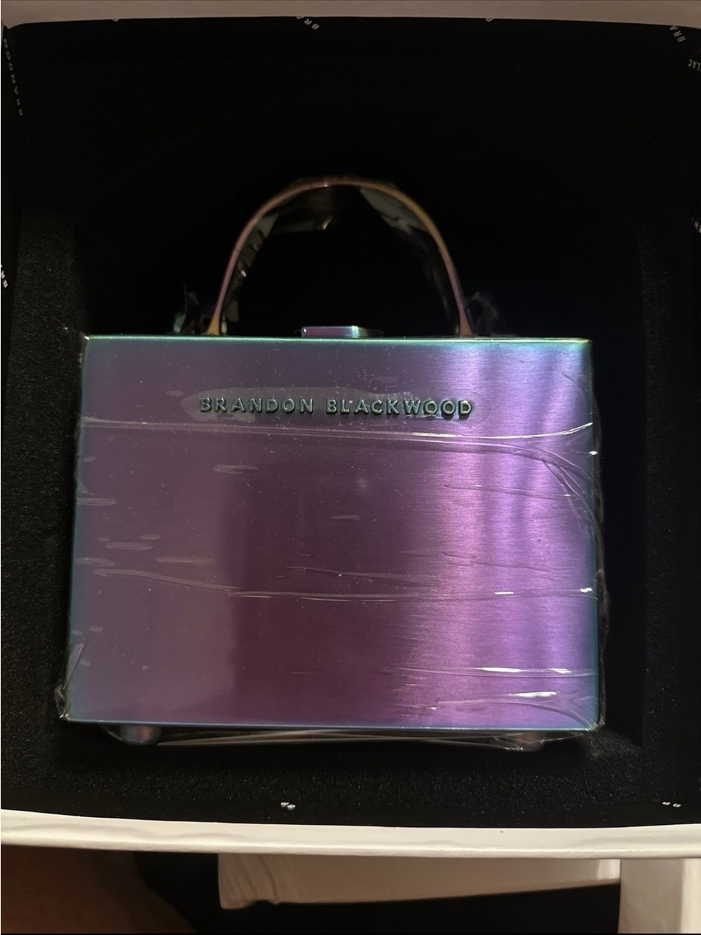 Brandon Blackwood Iridescent Purple-Teal Mini Top Handle Box Bag
